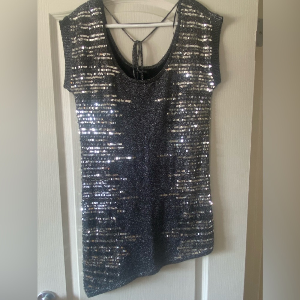 LA CHATEAU - Black Sparkle w/ Silver Bling Detail, Uneven Hem Line